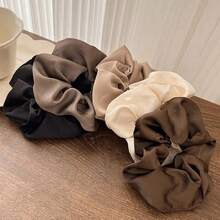 5pcs/Set Woman Elegant Hair Band Solid Color Large Scrunchie Hair Ties Daily Simple Ponytail Holder Girls Hair Accessories - Multicolor - View 2