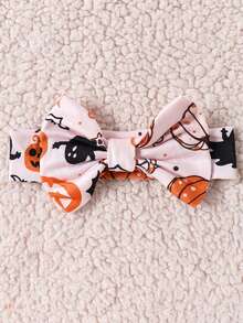 2pcs Baby Girl Cute Letter Pumpkin Pattern Long Sleeve Bodysuit & Pants, Headband, Leg Warmers Set, Thin Spring/Autumn Holiday - Orange - View 10