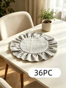 HXARTMIS 1PC Blue Gray Pleated Ruffle Round Placemat, Faux Linen Raw Edge Embroidered Table Mat, Suitable For Dining Table Home Decor - Dusty Blue - View 11