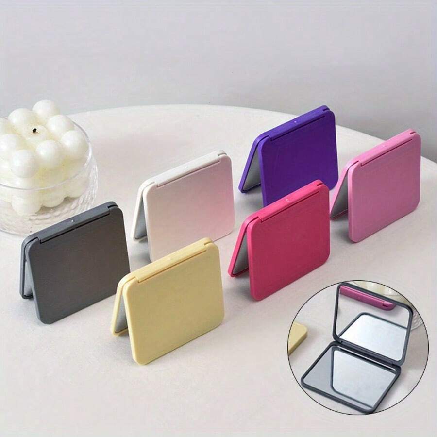 1pc Double-Sided Square Makeup Mirror, Portable Compact Pocket Mirror, Glass Mirror Surface, Cute Gift For Women And Girls, Multiple Colors Available, Portable Beauty Tool, Fashionable Modern Design, Travel Essential