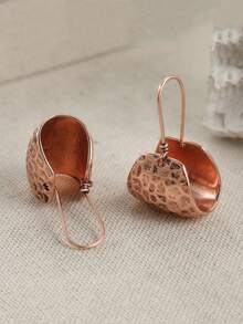 YOYO Vintage Handmade Hammered Texture Earrings, Unique Raised And Recessed Design, Unique Gift For Girlfriend - Rose Gold - View 5