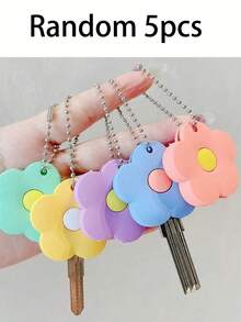 5/1pc Cute Flower Key Cover, Contrast Color Design, Cute Floral Cartoon Silicone Key Cover, Decorative Key Identification Protection Cover, Women's Keychain Accessory, Small Gift For Sisters, Lovers, Friends, Perfect Gift For Her - View 18