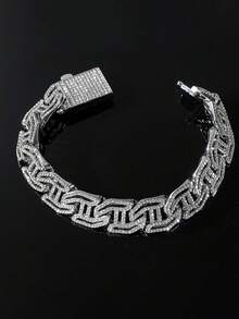Gold & Silver Dual-Tone Infinity Link Chain Necklace, 17mm Geometric Full Rhinestone Choker, European & American Hip-Hop Street Rap Music Festival Party Versatile Jewelry - Geometric Chain - View 8