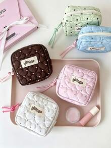 Polka Dot Heart Mini Square Sanitary Pad Storage Bag, Polka Dot Pattern Mini Cosmetic Bag Sanitary Pad Storage Pouch, Women's Coin Purse, Multi-Functional Portable Toiletry Bag Wallet - Multicolor - View 2