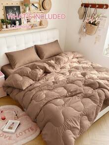 HONEYMOON 1pc Wavy Stitch Quilted Comforter, Polyester Fabric, Solid Color, Soft & Breathable, Wrinkle-Resistant, Down Alternative Bedding, T Q K Size, Suitable For Home And Dorm, Khaki - Khaki - View 5