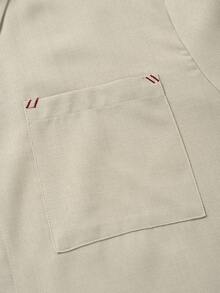 Men's Autumn 2 Pieces Set, Shirt Collar Long Sleeve Single Patch Pocket Single-Breasted Fashion Shirt With Drawstring Oblique Pockets Casual Long Pants, Solid Color, Spring/Autumn Outerwear - Apricot - View 6