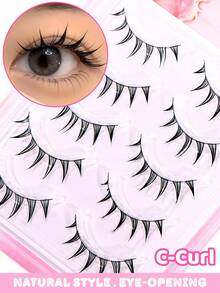 5 Pairs Manga Style Pointed Tail False Eyelashes, Japanese And Korean Style Design, Natural Long Pointed Tail Effect, Easily Create Exquisite And Lively Big Eye Makeup, Soft And Realistic Hair Bundles Fit Lightly To Eye Shape, DIY Quick Application Saves Time And Effort, Suitable For Beginners, Reusable, Suitable For Daily, Commuting, Dating, Travel, Party, Perfect Holiday Gift For Best Friend, Girlfriend - Black - View 9