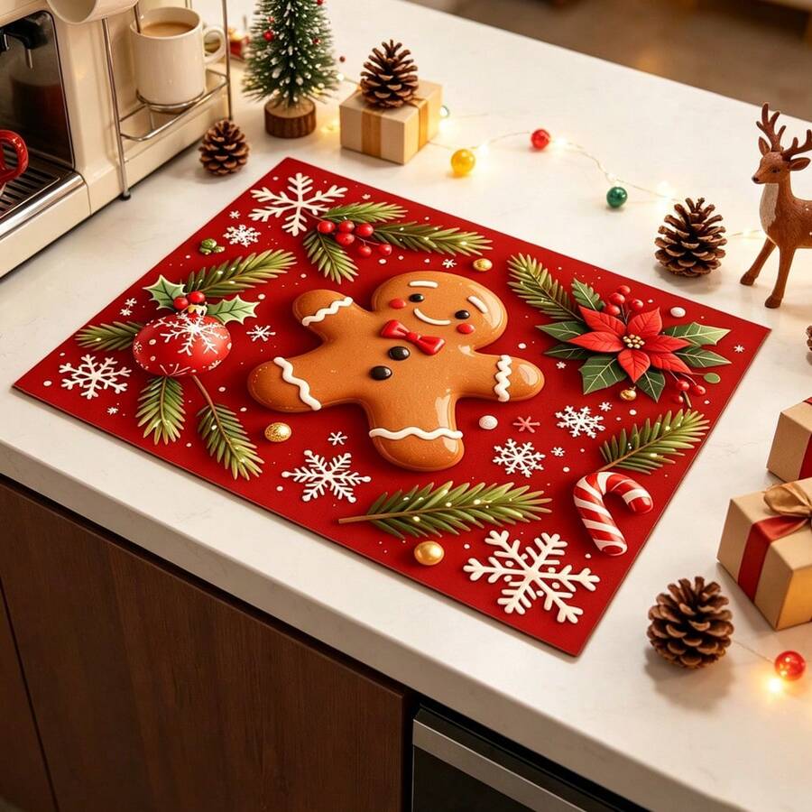 1pc Dish Drying Mat, Coffee Machine Mat, Christmas Red Plaid Coaster, High Absorbency Quick Dry Mat, Suitable For Kitchen Table, Bar Counter Decoration And Protection, Christmas Atmosphere Desktop Protection Mat, Multi-Purpose Drying Mat, Home Gift, Desktop Decor, Holiday Room Decoration Supplies