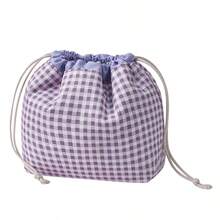 1pc Women's Cute Plaid Makeup Storage Bag, Lightweight Drawstring Cosmetic Bag, Portable Travel Toiletry Organizer For Daily Commute And Vacation - Multicolor - View 12