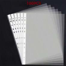 50/100 Pcs 11-Hole Clear A4 Sheet Protectors, Transparent Plastic Document Sleeves With White Strip, Pre-Punched Loose Leaf Binder Pockets For Office Organization - 11-hole Transparent File Bag - View 9