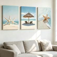 3入組海景畫作,藍色沙灘海星風景的畫布繪畫-令人驚嘆的旅遊風景海報,適用於客廳裝飾和家居裝飾,不含框架 - 彩色 - 查看 10