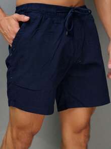 Men's Bermuda Shorts Twill Denim With Elastic Waistband - 藍色 - 查看 1