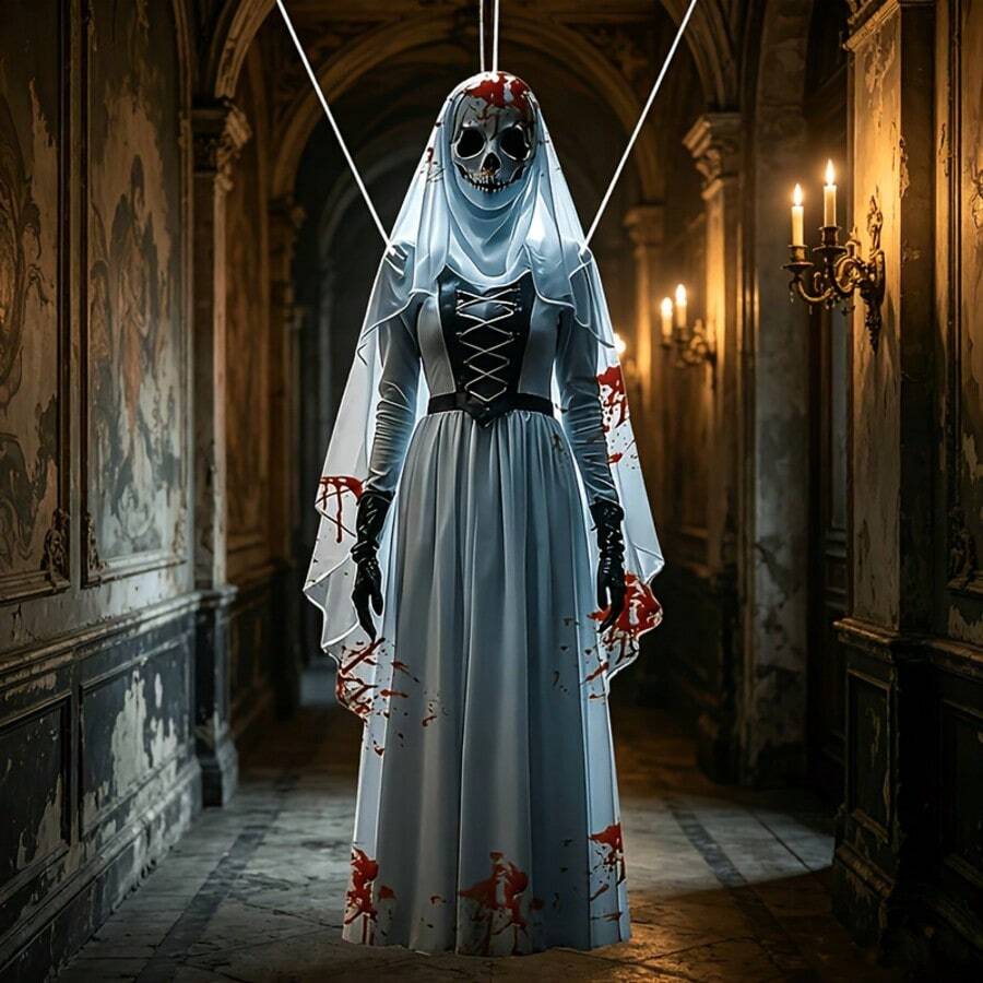 2D Flat Halloween Scary Bride Hanging Decoration, Perfect For Halloween Party Decor, Haunted House Decoration - Multicolor - View 1