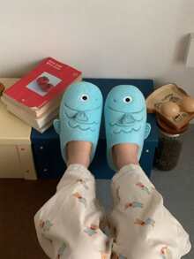 XIXITIAO Cute Carp‑Shaped Closed Toe Slippers, Lightweight Cozy Warm Home Slippers For Autumn Winter - Blue - View 2