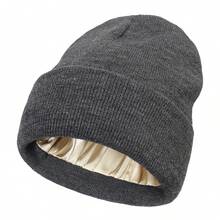 1 st herr-stickad mössa med satinfoder, varm vintermössa i ull för hårsydd, anti-frizz, pullover-mössa för kallt väder, flerfärgad - Satinfoder - Visa 6