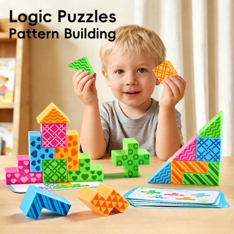 Kids Logic Pattern Building Blocks, Geometric Shape Matching Stacking Puzzle Game, Parent‑Child Interactive Desktop Play Toy, Holiday Party & Birthday Present For Children