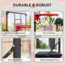 Height‑Adjustable Portable Basketball Hoop Stand, 178‑208cm Free‑Standing Basketball Net System, Mobile Basketball Goal For Outdoor Garden Backyard Driveway - Red - View 7