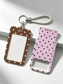 Polka Dot Pattern Fashionable Personalized Retractable Card Holder, Keychain Pendant Bag Decoration, Student ID & Transit Card Protective Sleeve, Suitable For Office Workers And Students Daily Use - Multicolor - View 4