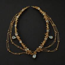 Grecian Gold Leaf Crystal Head Chain With Tassels, Boho Bridal Forehead Headpiece For Wedding - Gold - View 5