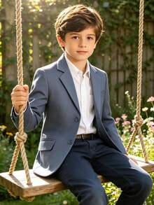 Boys' Suit Jacket Button-Up Blazer Set, Fitted Lapel Formal Suit, Denim Blue, 4-16Y - Dusty Blue - View 1