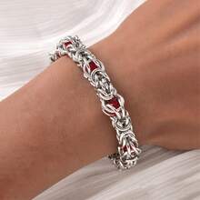 1pc Street Hip-Hop Punk Style Stainless Steel Silver Bracelet, Inlaid With Red Zirconia, Unisex, Suitable For Daily And Party Wear - Silver - View 2