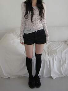 Ditsy Floral Sheer Lightweight Base Layer T-Shirt - White - View 4