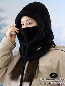 3pcs Set Winter Thickened Warm Face Mask Hat, Elastic Drawstring Design, Lightweight & Warm, Suitable For Cycling, Skiing And Other Outdoor Sports, Solid Color Fleece Windproof Ear Protection, Unisex - Multicolor - View 12