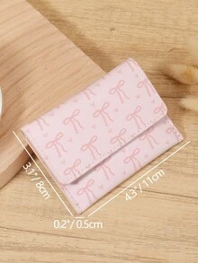 New Bow Printed Card Bag, Flip Button Coin Wallet, Lightweight And Portable Cash And Credit Card Bag, Perfect For Outdoor And Travel - Pink - View 8