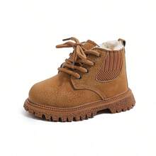 Kids' Thermal Lined Boots, Toddler Lace-Up Winter Warm Ankle Boots, Non-Slip Sole Snow Boots - Khaki - View 5