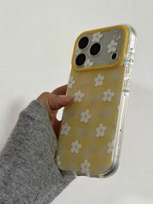 Ins Style Yellow Plaid Bow & Floral Phone Case, Compatible With IPhone 17 Pro Max, Apple 17, 15 Pro, 16 Pro Max, Women's Soft Matte Anti-Drop Protective Shell, 17 Pro Daisy Design - Yellow - View 4