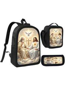3pcs Set Pencil Case, Lunch Bag, Backpack, Outdoor Fashion Backpack, Travel Bag, Adjustable Shoulder Strap Backpack - Gold - View 2