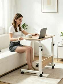 Adjustable Mobile Laptop Side Table, Height Adjustable With Lockable Wheels & Sturdy Wood Tabletop, Multipurpose Overbed Workstation For Bedroom, Sofa, Home Office & Dorm, Ideal For Students, Remote Workers & Small Space Users - Multicolor - View 10