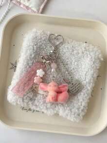 Gentle Fox Alloy Pendant Keychain, Vintage Key Charm With Lace Ribbon, Exquisite Bag Accessory, Best Friend Gift, Niche INS Style Pink Keychain, Girl's Backpack Charm, Portable Accessory - Pink - View 3