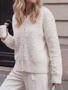 JIANHU Women's White V-Neck Button-Up Knit Cardigan Long Sleeve Jacket For Autumn/Winter Christmas New Year - White - View 3