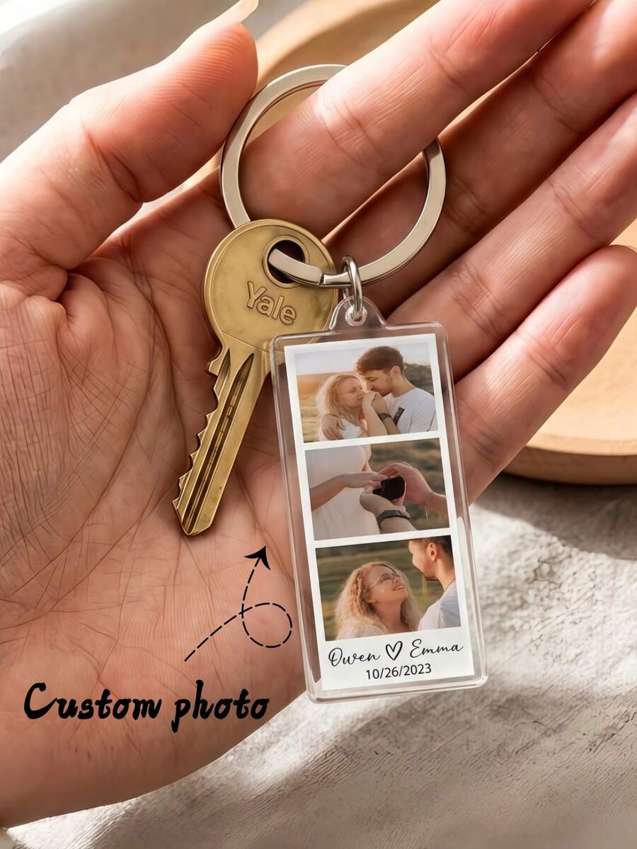 1pc Personalized Photo Keychain, Customized Acrylic Couple Keychain, Anniversary Gift For Boyfriend/Girlfriend - Multicolor - View 1