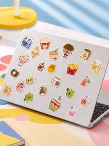 100pcs Food Battle Stickers, Cartoon Cute Decorative Stickers, Suitable For Water Bottles, Scrapbooks, Notebooks, Helmets, Skateboards, Personalized Decoration Material Birthday Party Gift - Multicolor - View 3