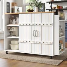 Flieks Kitchen Cabinet, Serving Trolley With Wood Grain Finish, Kitchen Trolley With Castors And Worktop, With Spice Rack And Towel Rail, Kitchen Island With Sliding Doors And Drawers - White - View 3