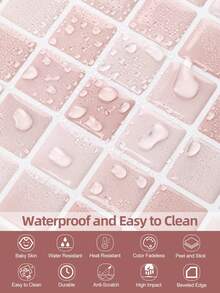WoStick 10*10 Inch Pink Mosaic Grid Waterproof Vinyl Wallpaper, Self-Adhesive Removable Tile Sticker, Anti-Splash Textured Wall Panel For Kitchen, Bathroom, RV Home Decor Renovation - Cherry Blossom Pink Stone Texture - View 9