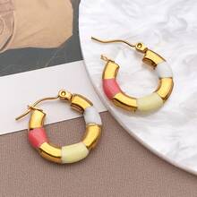 2pcs Fashion Oval Earrings Stainless Steel Oval Gold 20MM Large Round Clip Smooth Metal Earrings Elegant Accessories - Multicolor - View 18