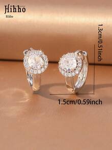 Hihho 1 Pair Minimalist Luxury, Versatile, Elegant Geometric Zirconia Embedded Rotatable Earrings, Suitable For Daily Wear, Commuting, Casual Outfits - Earrings - View 10
