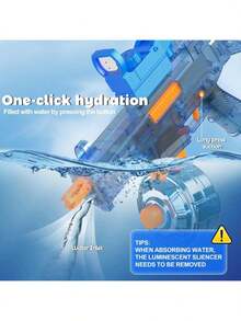 Electric Water Gun With LED Lights, Suitable For Both Teenagers And Adults As An Automatic Spraying Toy. It Is A Long-Distance Summer Pool, Beach Party, And Outdoor Water Battle Toy. In Blue And Dark Gray. - Blue - View 9