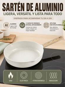 Ecook 28cm Aluminum Frying Pan With Ceramic Coating And Wood-Effect Handle, Non-Stick Cookware For Sautéing And Frying, Cream And Beige Color - View 8