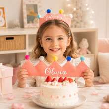 MerexSync 1 Custom Hand-Embroidered Linen Crown, A Children's Birthday Gift, Birthday Party Hat, Birthday Crown, A Birthday Essential, And A Custom Birthday Item. - Multicolor - View 7