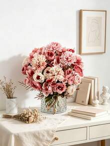 1pc Artificial Roses, Hydrangeas, And Mixed Small Daisies, Suitable For Birthday Parties, Party Decorations, Wedding Baskets, Bridal Bouquets, Home Decor, Valentine's Day, New Year Decorations, Outdoor Gardens, And Back-To-School Season. - Hot Pink - View 2