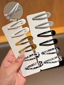 12pcs 1.97inch/5cm Women's All-Match Water Drop BB Hair Clips, Multicolor Options, Black White Gray Solid Color, Minimalist Personalized Leopard Zebra Print Versatile Side Clips, Suitable For Daily Wear - Multicolor - View 5