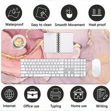 1pc Marble Leather Texture Mouse Pad Premium Rose Gold Luxury Design Soft Leather Large Desk Mat Game Computer Keyboard Pink Gaming - View 9