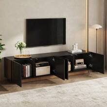 TV Stand, Modern Low TV Cabinet For Living Room, TV Console With Doors, Modern Design, Sideboard With Storage, Arched Front, Cabinet - Black - View 3