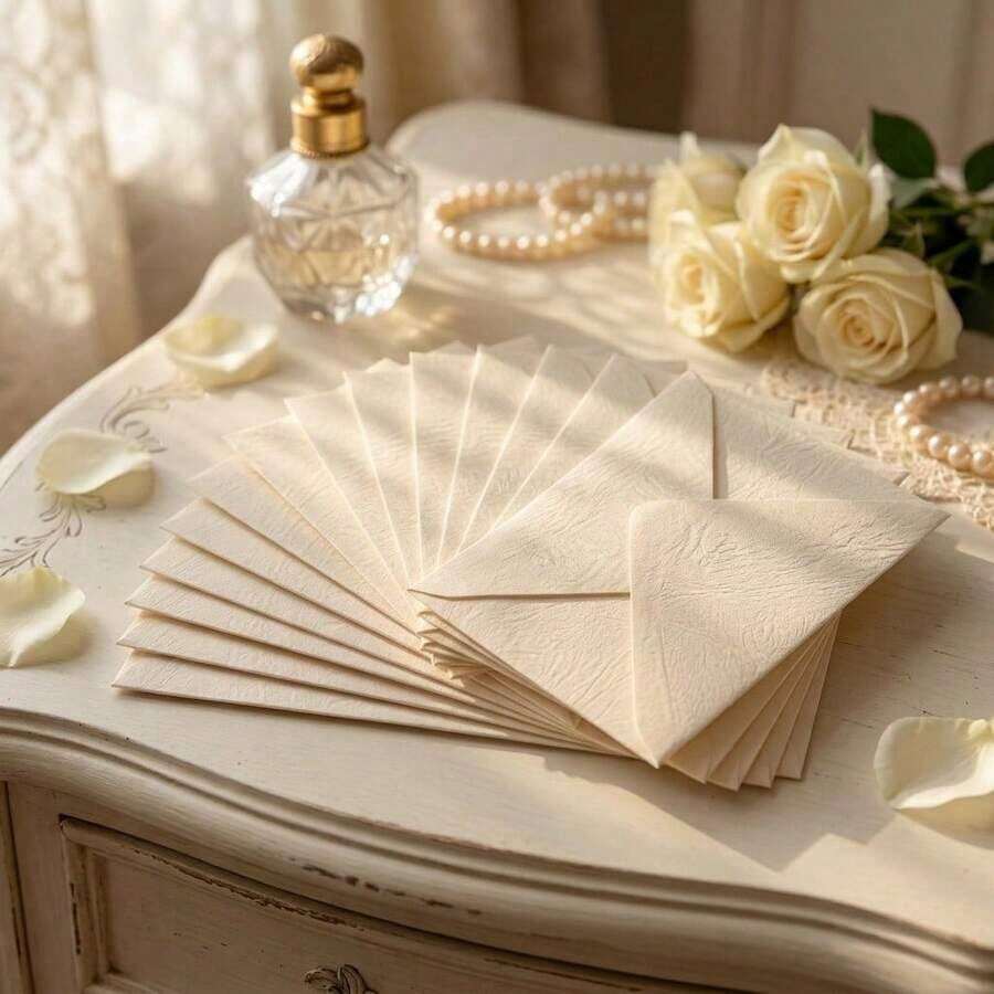 10/20/50pcs Cream-Colored Tree Pattern Thickened Stiff Special Paper Envelopes Without White Edges, Suitable For Wedding Invitations, Holiday Invitations, Birthday Greetings, Daily Gifts And More Occasions, Gentle And Elegant - View 1