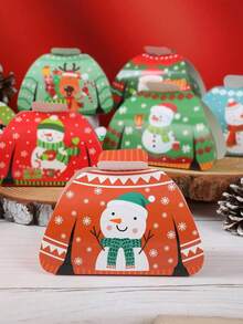 74pcs Set (24pcs Gift Boxes + 50pcs Tags) Exquisite Ugly Sweater Style Christmas Gift Box Set, Fun Santa Claus Snowman Penguin Pattern, Atmospheric Christmas Party Candy Gift Box, Holiday Gift Choice, Cute Party Favor Storage Box, Suitable For Candy And Small Gifts - View 10