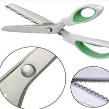 Green Safety Edge Scissors, Comfortable Grip, Hand-Held Serrated Sewing Scissors, Professional Tailoring - Zigzag Stitch - View 3